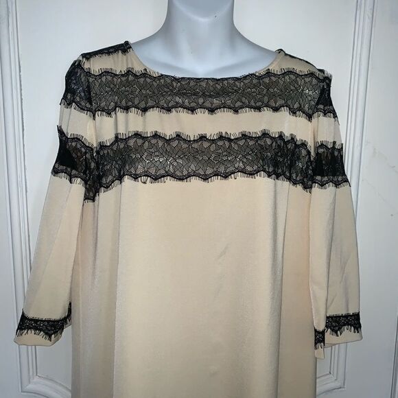 JOVONNA LONDON Beige Shift Dress w Black Lace-12 - Picture 2 of 7